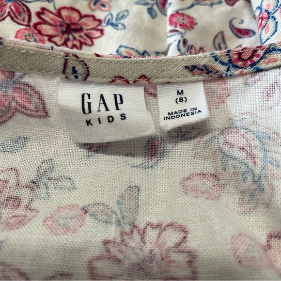 GAP Floral Paisley Kids Dress Red Cream Navy Linen Rayon Short Sleeve Size 8 - Picture 2 of 10